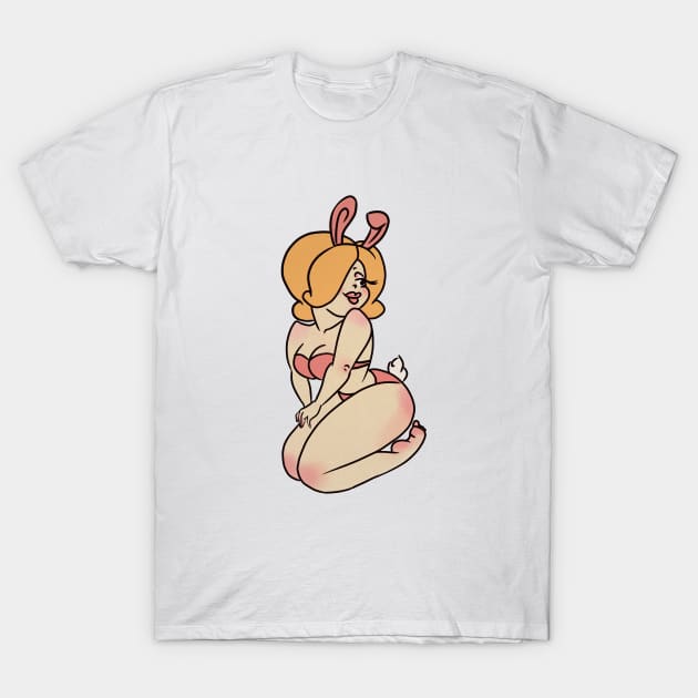 Pinup Bunny Yellow Background T-Shirt by ArtInPi